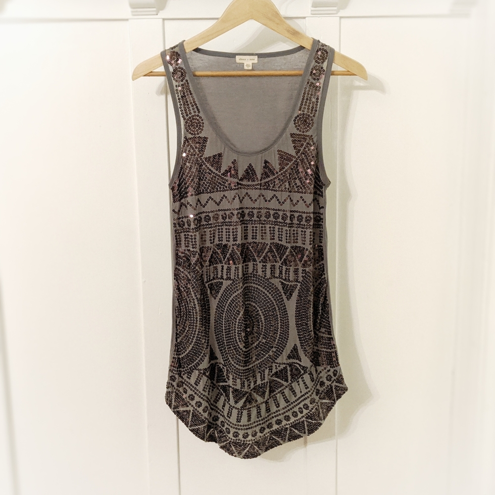 SILENCE + NOISE EUC Grey & Bronze Sequin Tunic Top